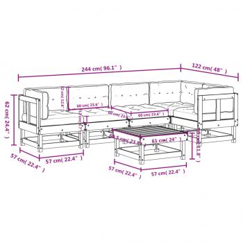 6-tlg. Garten-Lounge-Set mit Kissen Weiß Massivholz