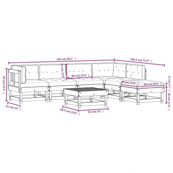 7-tlg. Garten-Lounge-Set mit Kissen Grau Massivholz