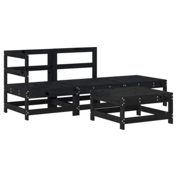 4-tlg. Garten-Lounge-Set mit Kissen Schwarz Massivholz