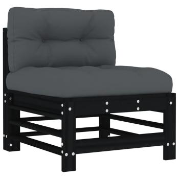 ARDEBO.de - 7-tlg. Garten-Lounge-Set mit Kissen Schwarz Massivholz