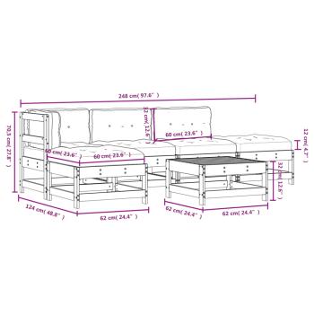 ARDEBO.de - 6-tlg. Garten-Lounge-Set mit Kissen Schwarz Massivholz