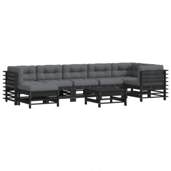 8-tlg. Garten-Lounge-Set mit Kissen Schwarz Massivholz