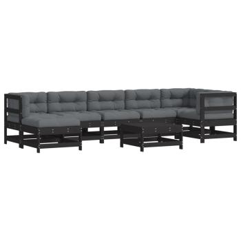 ARDEBO.de - 8-tlg. Garten-Lounge-Set mit Kissen Schwarz Massivholz