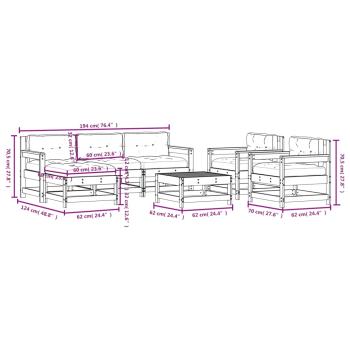 7-tlg. Garten-Lounge-Set mit Kissen Schwarz Massivholz