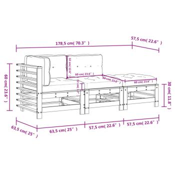 ARDEBO.de - 3-tlg. Garten-Lounge-Set mit Kissen Schwarz Massivholz