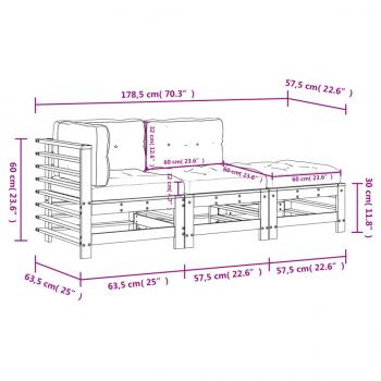 3-tlg. Garten-Lounge-Set mit Kissen Honigbraun Massivholz