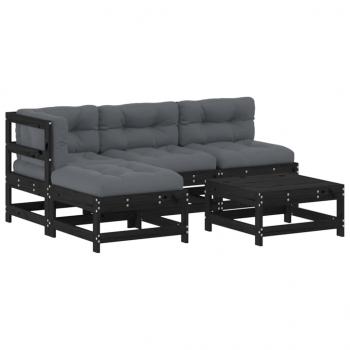 5-tlg. Garten-Lounge-Set mit Kissen Schwarz Massivholz