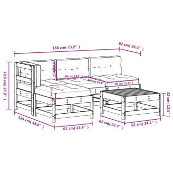 5-tlg. Garten-Lounge-Set mit Kissen Schwarz Massivholz