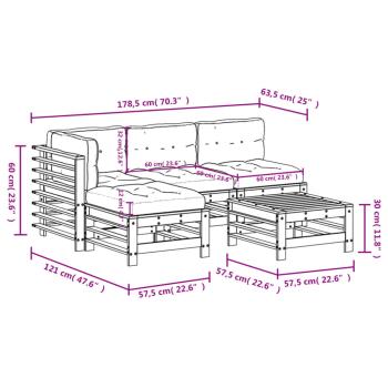 5-tlg. Garten-Lounge-Set mit Kissen Massivholz