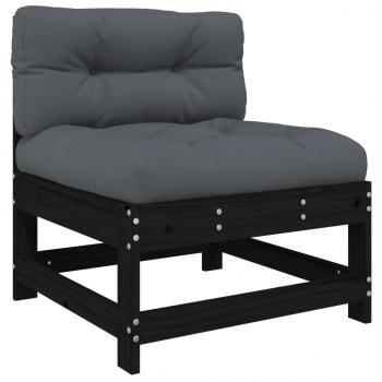 5-tlg. Garten-Lounge-Set mit Kissen Schwarz Massivholz