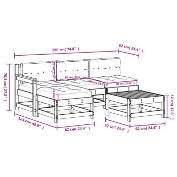 5-tlg. Garten-Lounge-Set mit Kissen Schwarz Massivholz