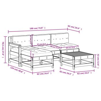 5-tlg. Garten-Lounge-Set mit Kissen Schwarz Massivholz