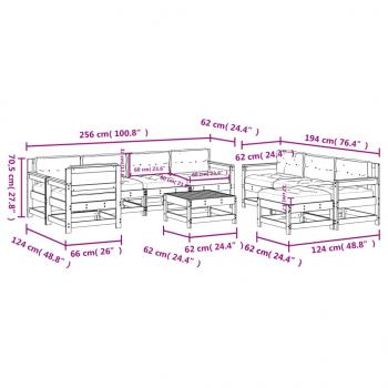 10-tlg. Garten-Lounge-Set mit Kissen Weiß Massivholz