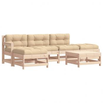 6-tlg. Garten-Lounge-Set mit Kissen Massivholz