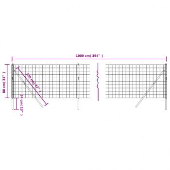 Maschendrahtzaun Anthrazit 0,8x10 m Verzinkter Stahl