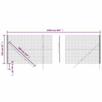Maschendrahtzaun Anthrazit 2,2x25 m Verzinkter Stahl