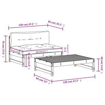 2-tlg. Garten-Lounge-Set mit Kissen Schwarz Massivholz