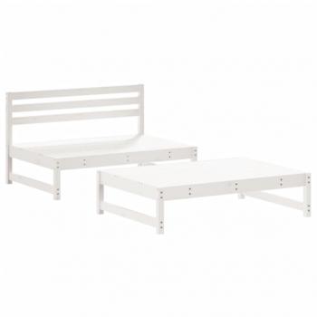 2-tlg. Garten-Lounge-Set mit Kissen Weiß Massivholz