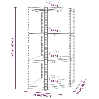 Eckregal mit 4 Böden Anthrazit Stahl & Holzwerkstoff