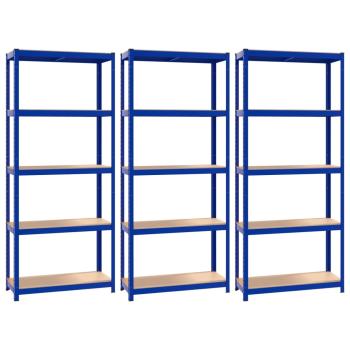 Regale mit 5 Böden 3 Stk. Blau Stahl & Holzwerkstoff