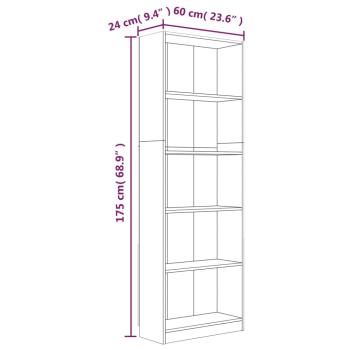 ARDEBO.de - Bücherregal 5 Fächer Braun Eichen-Optik 60x24x175 Holzwerkstoff