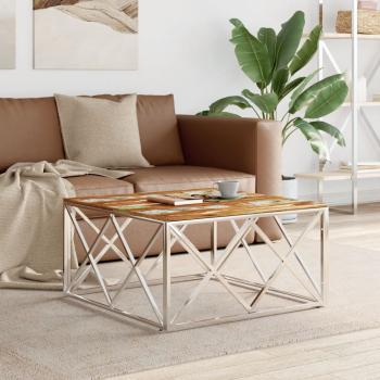 ARDEBO.de - Couchtisch Silbern Edelstahl und Altholz Massiv