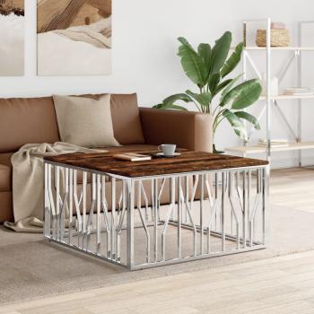 ARDEBO.de - Couchtisch Silbern Edelstahl und Altholz Massiv