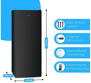 Bomann Stand Gefrierschrank GS 7343, dunkle Edelstahl-Optik, 54 cm breit, Schnellgefrierfunktion, 161 L, Total No Frost, 3 Gefrierschubladen