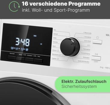 Bomann Waschmaschine WA 7196, Frontlader, 9kg , 60 cm breit, 16 Programme, 1400U/Min, weiß *ANGEBOT*