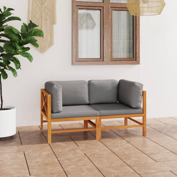 ARDEBO.de - 2-Sitzer-Gartensofa mit Grauen Kissen Massivholz Teak
