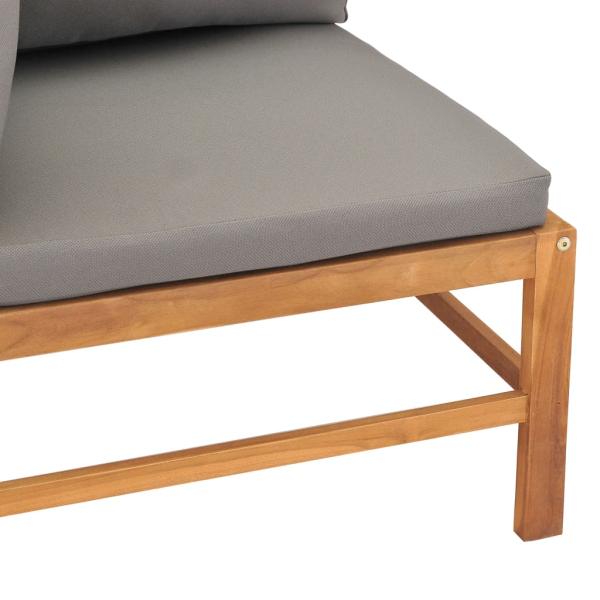 2-Sitzer-Gartensofa mit Grauen Kissen Massivholz Teak