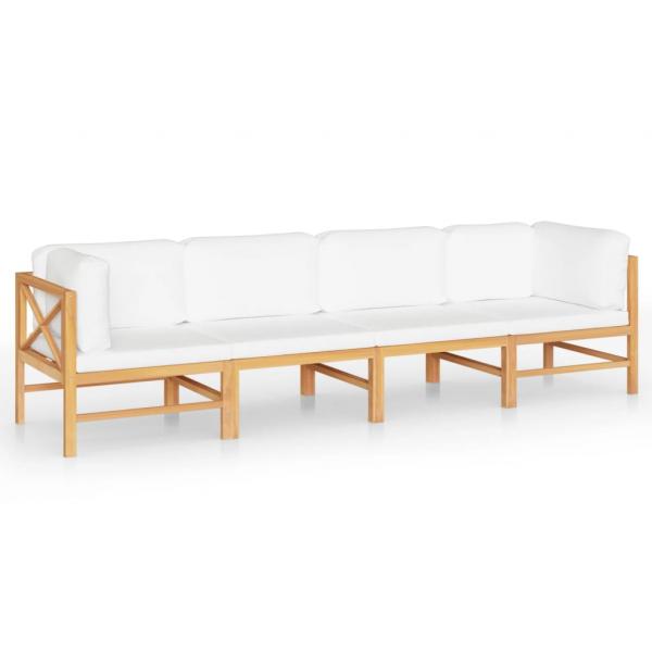 4-Sitzer-Gartensofa mit Creme Kissen Massivholz Teak