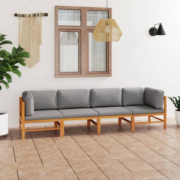 ARDEBO.de - 4-Sitzer-Gartensofa mit Grauen Kissen Massivholz Teak