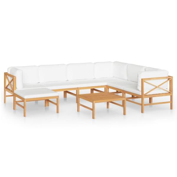 8-tlg. Garten-Lounge-Set mit Creme Kissen Massivholz Teak