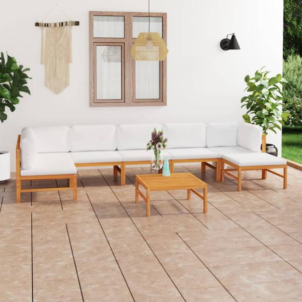 ARDEBO.de - 8-tlg. Garten-Lounge-Set mit Creme Kissen Massivholz Teak