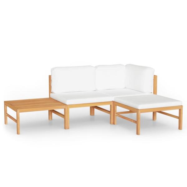 4-tlg. Garten-Lounge-Set mit Creme Kissen Massivholz Teak