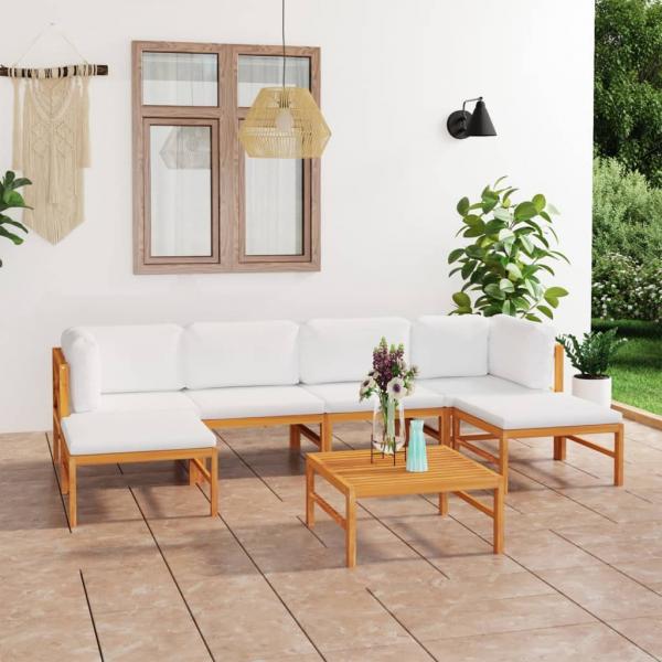 ARDEBO.de - 7-tlg. Garten-Lounge-Set mit Creme Kissen Massivholz Teak