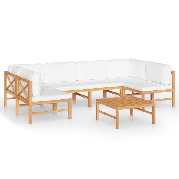 7-tlg. Garten-Lounge-Set mit Creme Kissen Massivholz Teak