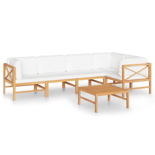 6-tlg. Garten-Lounge-Set mit Creme Kissen Massivholz Teak