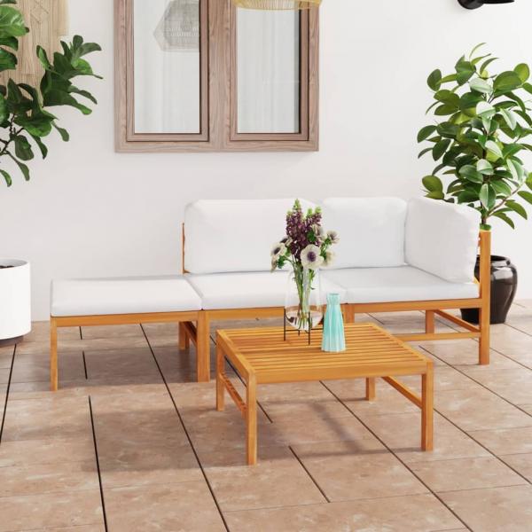 ARDEBO.de - 4-tlg. Garten-Lounge-Set mit Creme Kissen Massivholz Teak