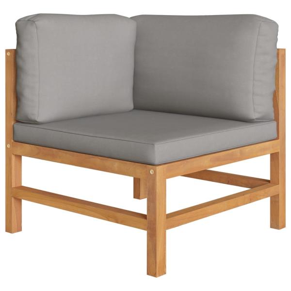 6-tlg. Garten-Lounge-Set mit Grauen Kissen Massivholz Teak