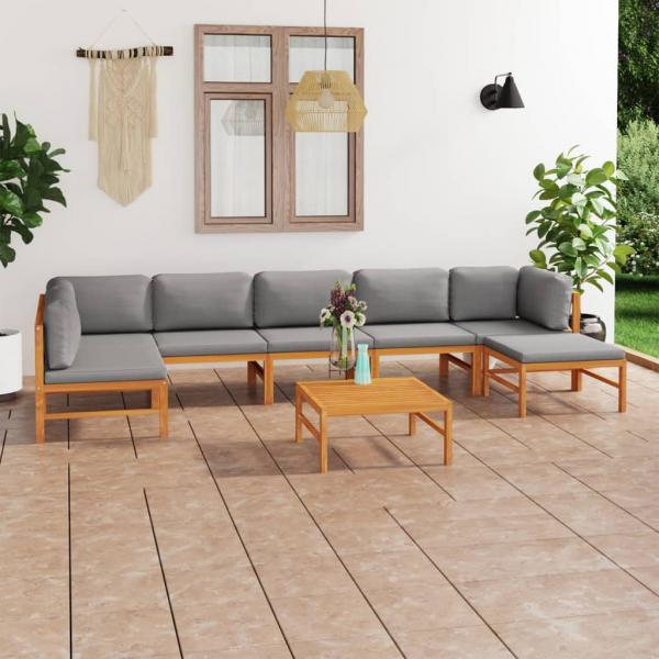 ARDEBO.de - 8-tlg. Garten-Lounge-Set mit Grauen Kissen Massivholz Teak