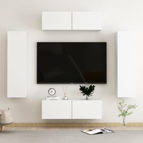 ARDEBO.de - 4-tlg. TV-Schrank-Set Weiß Holzwerkstoff