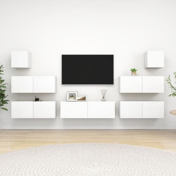 ARDEBO.de - 7-tlg. TV-Schrank-Set Weiß Holzwerkstoff
