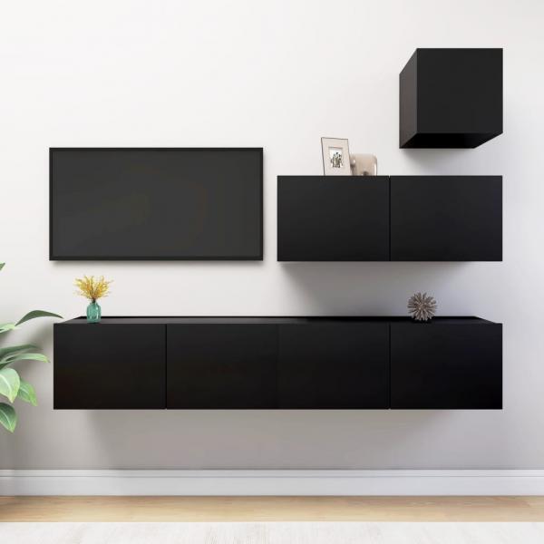 ARDEBO.de - 4-tlg. TV-Schrank-Set Schwarz Holzwerkstoff