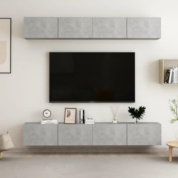 ARDEBO.de - TV-Schränke 4 Stk. Betongrau 100x30x30 cm Holzwerkstoff