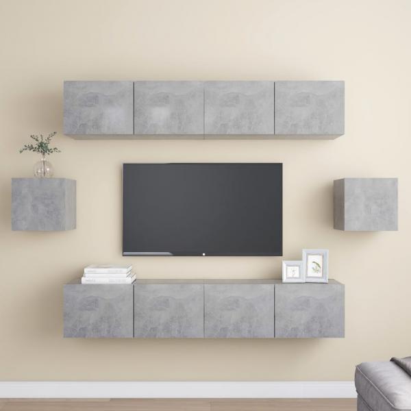 ARDEBO.de - 6-tlg. TV-Schrank-Set Betongrau Holzwerkstoff