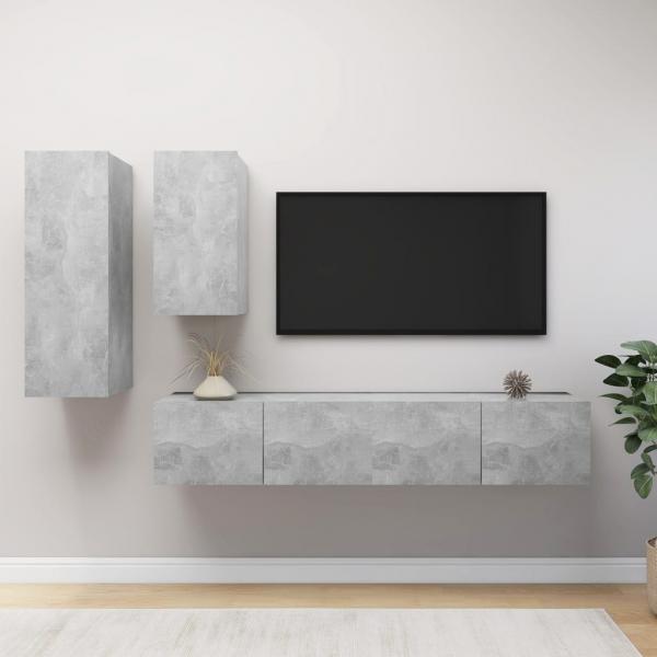 ARDEBO.de - 4-tlg. TV-Schrank-Set Betongrau Holzwerkstoff