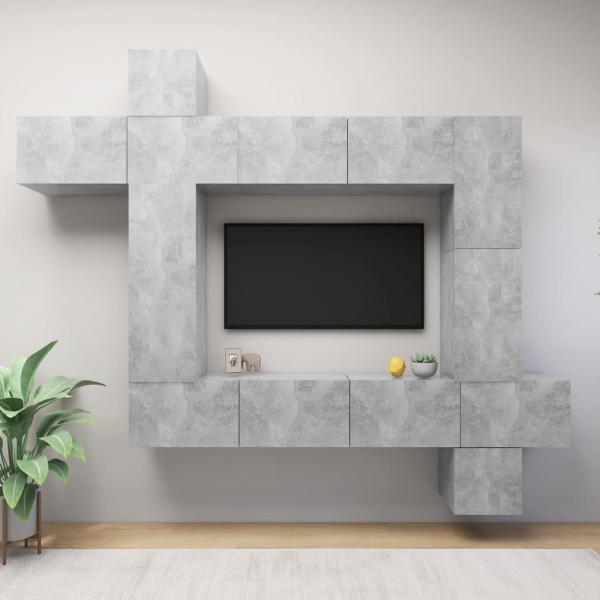 ARDEBO.de - 9-tlg. TV-Schrank-Set Betongrau Holzwerkstoff