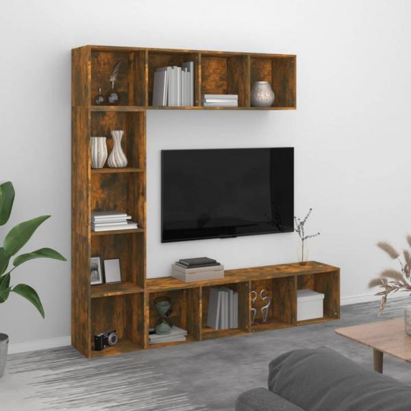 ARDEBO.de - 3-tlg. Bücherregal-/TV-Schrank-Set Räuchereiche 180x30x180 cm